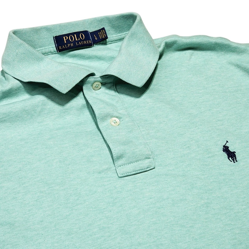Polo Ralph Lauren Polo Shirt Mens L Mint Green Short Sleeve Cotton‎ Pique Pony
